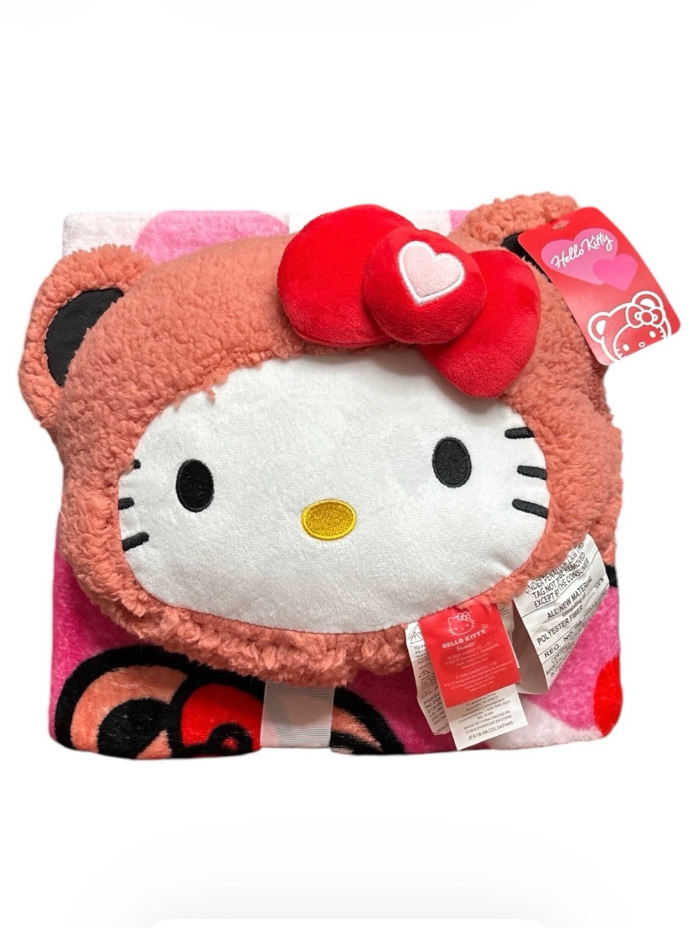 Hello Kitty Nogginz Plush Valentine Throw Blanket & Character Pillow Set New